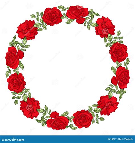 Vector Circle Frame With Red Roses Stock Vector Illustration Of Frame