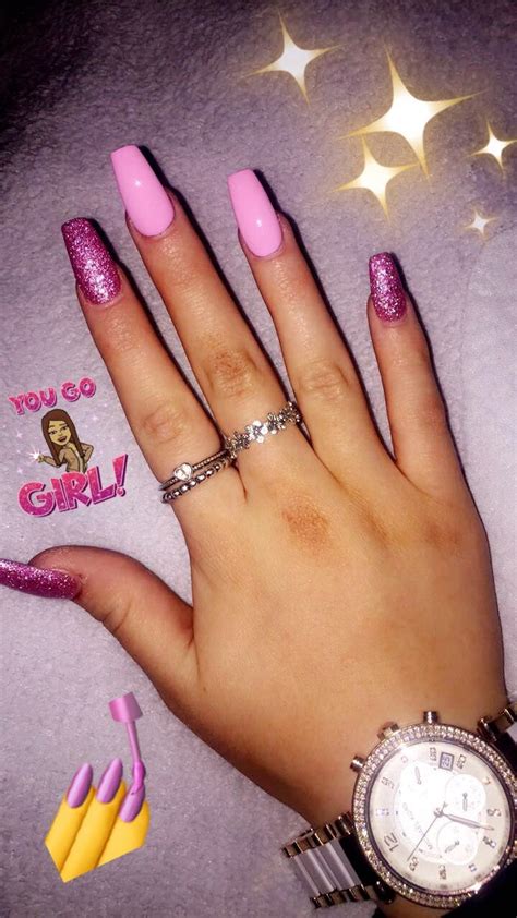 Acrylic Nails Pink Coffin Glitter Baby Pink Girly Pink Nails Pink