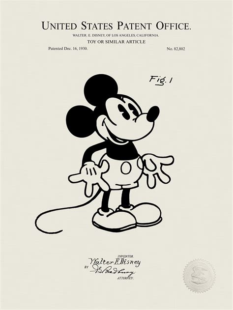 Mickey Mouse 1930 Walt Disney Patent Print