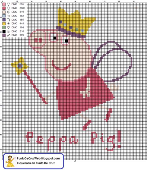 This cross stitch pattern uses 7 colors, has a stitch count of 2828, and dimensions of 60 x 60 stitches. Peppa Pig Chart - Cross-Stitch