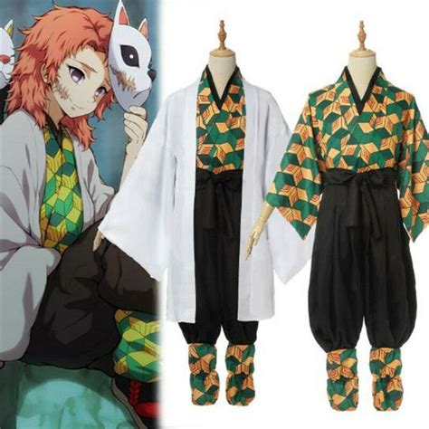 Demon Slayer Kimetsu No Yaiba Sabito Cosplay Costume Kimono Cloak Full Set Shopee Thailand