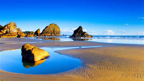 Landscapes Sandy Beach Rocks Sea Waves Summer Wallpaper Hd 3840x2160