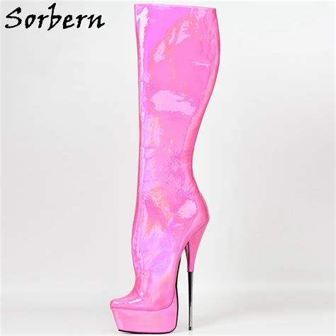 Sorbern Multi Color Holo Knee High Boots 21cm High Heel Ballet Heels Platform