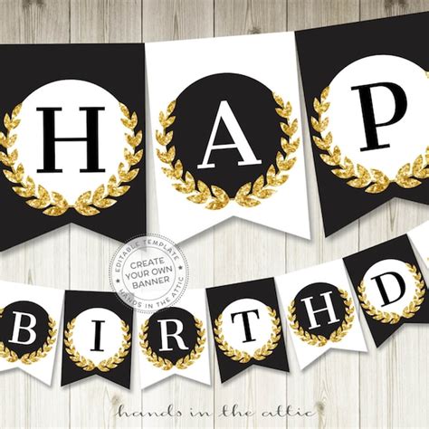 Gold Glitter Party Banner Gold And Black Party Decor Etsy