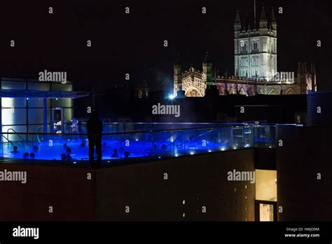 The Rooftop Thermae Bath Spa At Night In Bath England The Tower Of
