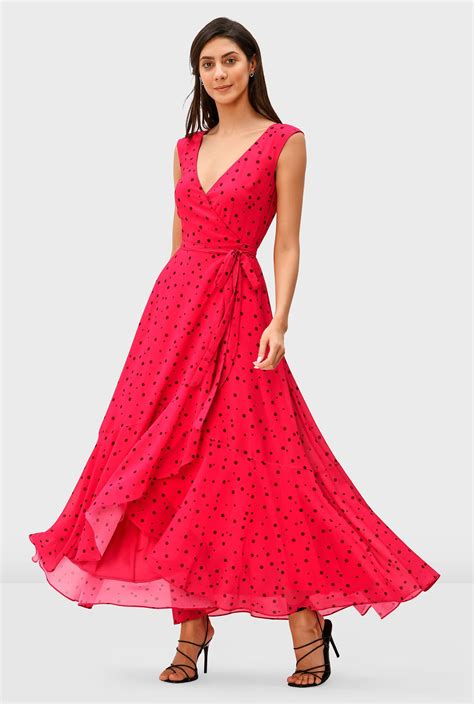 Shop Polka Dot Print Georgette Wrap Dress Eshakti