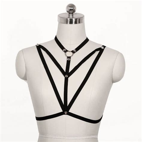 2016 new pastel goth elastic garter belt gothic bust bondage bra rave wear binding sexy women