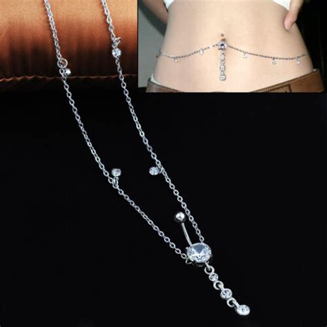 Fashion Sexy Zircon Pendant Belly Button Chain Ring Piercing Navel Body Jewelry Ebay
