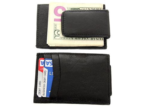 Mens Leather Slim Design Magnetic Money Clip 3 Credit Card Holder