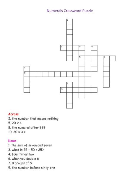 Numeral Crossword Puzzle Worksheet Live Worksheets