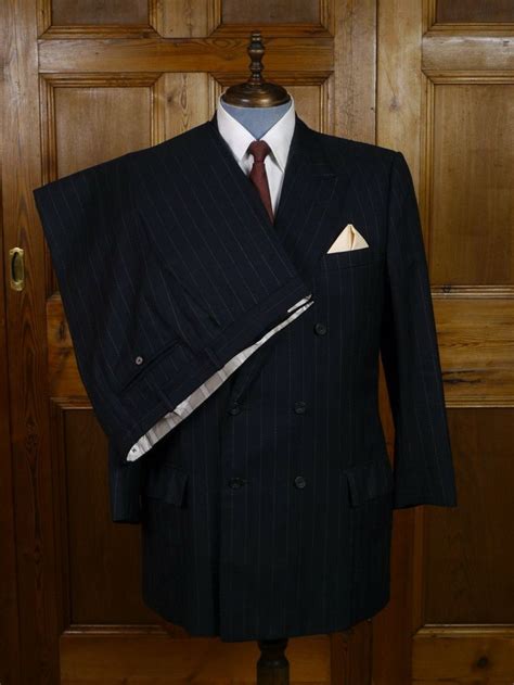 2003 Huntsman Savile Row Bespoke Navy Blue Db Pin Stripe Suit 44