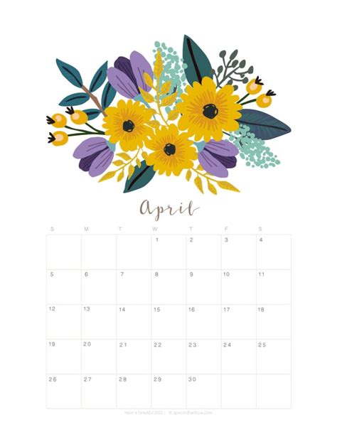 Printable April 2020 Calendar Monthly Planner 2 Designs Flowers