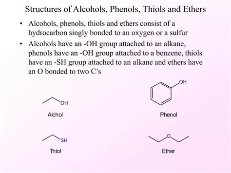 Ppt Structures Of Alcohols Phenols Thiols And Ethers Powerpoint