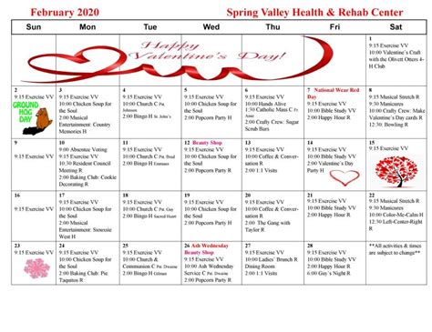 February 2020 Activity Calendar Spring Valley Senior Living And