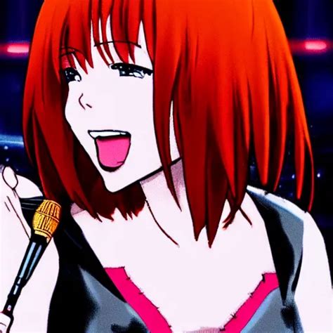 A Anime Girl With Red Hair Singing Her Heart Out As A Stable Diffusion
