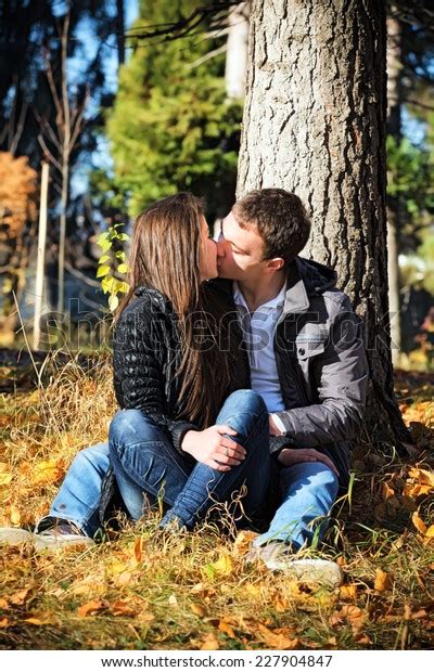 Young Love Couple Kissing Autumn Afternoon Stock Photo Edit Now 227904847