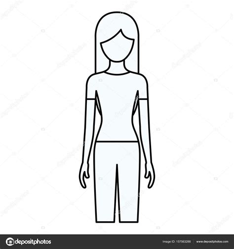 Silueta De Boceto De La Mujer Vista Frontal Sin Rostro Con El Pelo