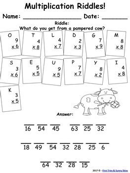 Multiplication Facts Riddles - Single Digit Multiplication Worksheets