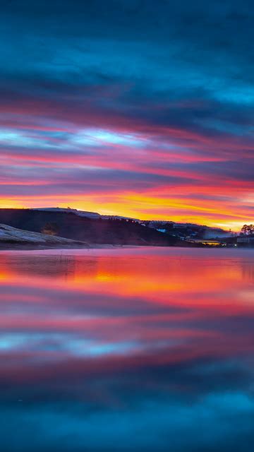 Download Wallpaper 360x640 Lake Reflections Sunset Clouds Nature