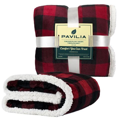 Pavilia Buffalo Check Sherpa Fleece Throw Blanket Red Black Checkered