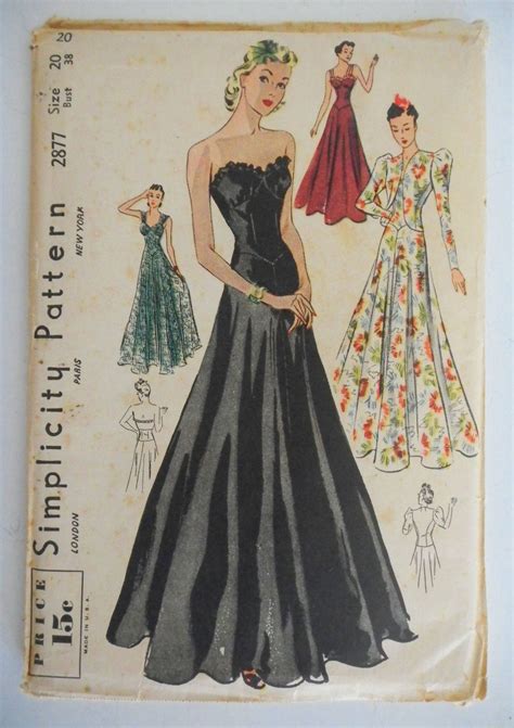 Ball Gown Sewing Patterns Vintage 1930s Simplicity Pattern Formal Gown