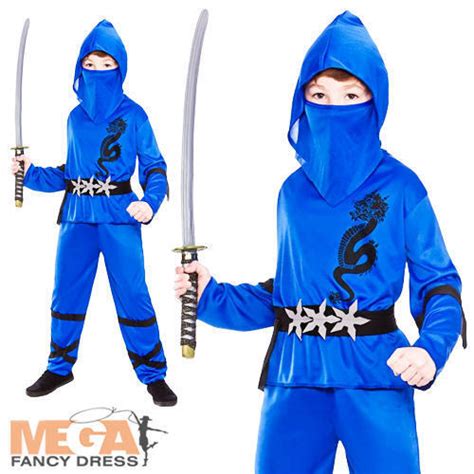 Blue Ninja Boys Fancy Dress Japanese Samurai Warrior Kids Childs