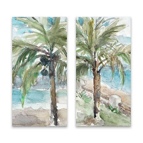 Calm Palm Trees 15 Inch X 30 Inch Canvas Wall Art Set Of 2 Bed Bath