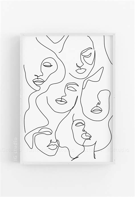 Single Line Art Face Print Woman One Line Drawing Printable Line Art