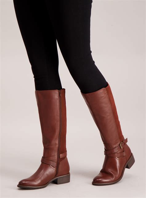 Womens Sole Comfort Brown Leather And Suede Riding Boots Tu Clothing