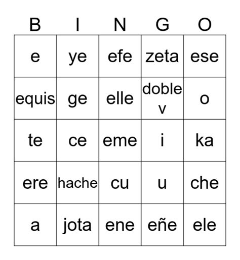 Spanish Alphabet Pronunciation Bingo Card