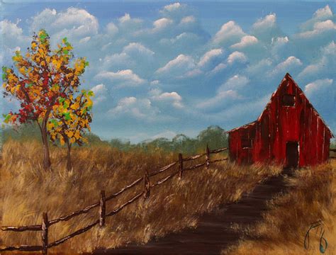 Autumn Barn Step By Step Acrylic Painting On Canvas For Beginners