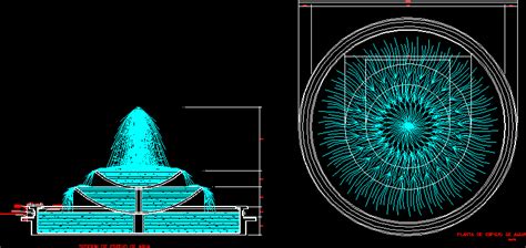 Ornamental Fountain Top View And Elevation In Autocad Drawing