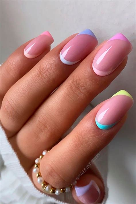 Cute Pastel Colored French Tip Nails