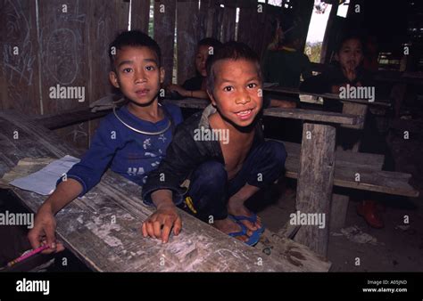 School Boys In An Akha Village Muang Sing District Luang Nam Tha