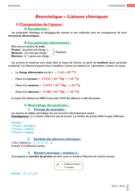 Chimie Atomistique Biochimie Atomistique Atomistique Liaisons