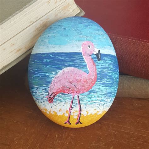 Flamingo Rock Art Beach Scene Original Painted Stone Etsy Rock