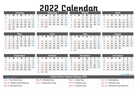 Free Printable 2022 Calendar By Year Pdf And Png Free Printable 12