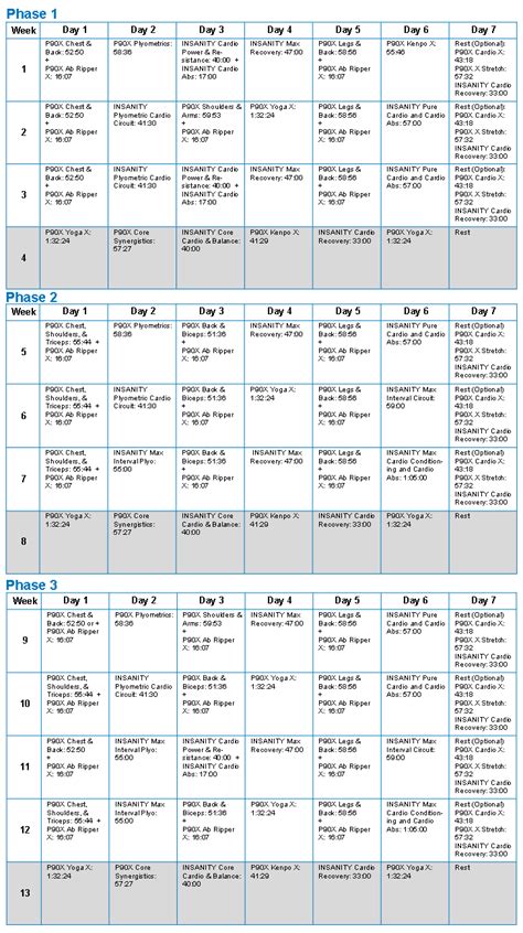 P90x And Insanity Hybrid Workout Schedule I Did The First Two Phases