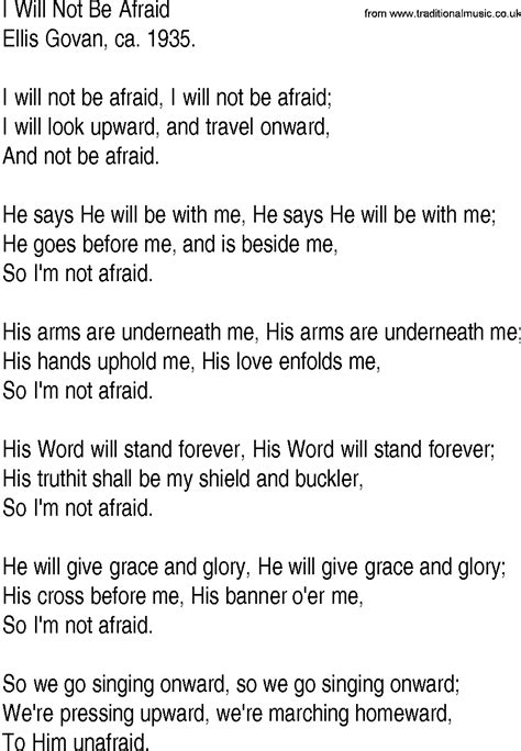 Hymn And Gospel Song Lyrics For I Will Not Be Afraid By Ellis Govan Ca