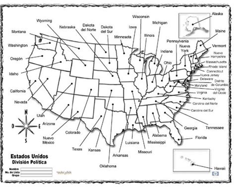 Mapa De Estados Unidos Con Divisi N Pol Tica Para Colorear