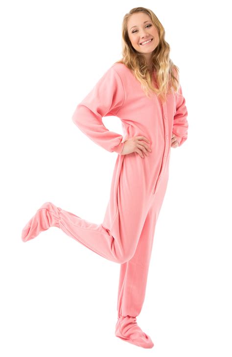 Pink Micro Polar Fleece Adult Footed Pajamas Big Feet Onesie Footed Pajamas
