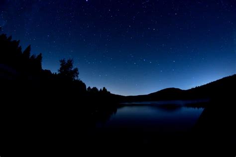 Wallpaper Lake Dark Night Starry Sky Landscape Hd Widescreen