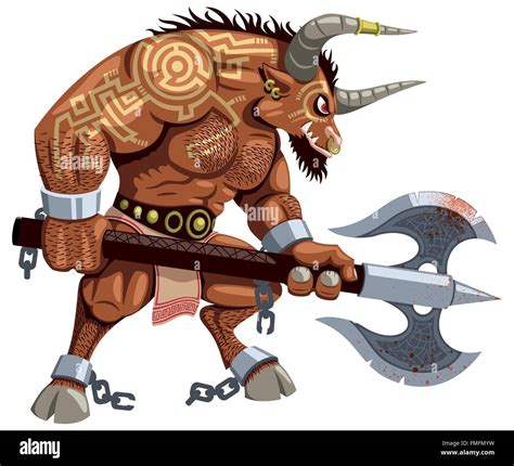 Minotaur Over White Background No Transparency And Gradients Used