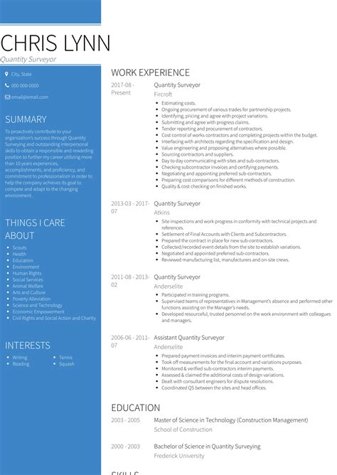 Quantity Surveyor Resume Samples And Templates Visualcv