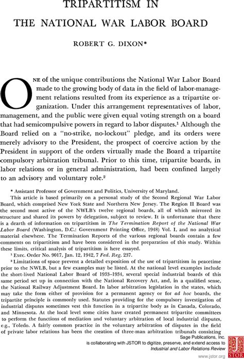 Tripartitism In The National War Labor Board Robert G Dixon 1949