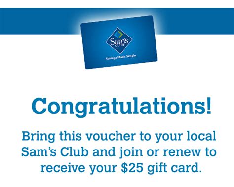 Typically, large discount stores let the customers to save more while shopping in terms of bulk purchases. Sam's Club: Free $25 Gift Card with New or Renewed Membership! | Gift card, 25th gifts, Cards