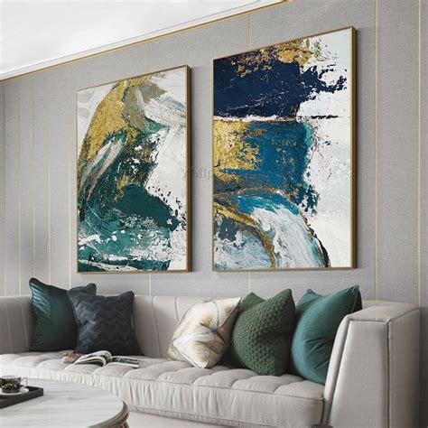 Teal Wall Art Set Of 3 Wall Art Framed Painting Gold Art Etsy Teal