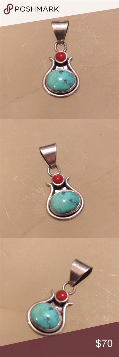 Sterling Silver Pendant W Turquoise Coral 925 Sterling Silver