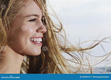 Woman With Blond Hair Blowing In Wind Stock Image Image Of Caucasian Beauty 33904319