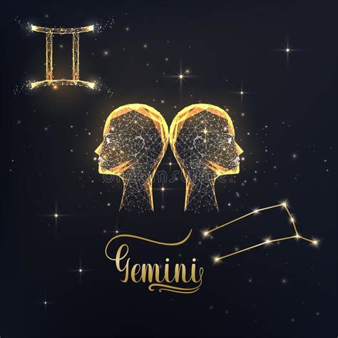Gold Gemini Zodiac Sign Poster With Two Human Faces Zodiac Figure